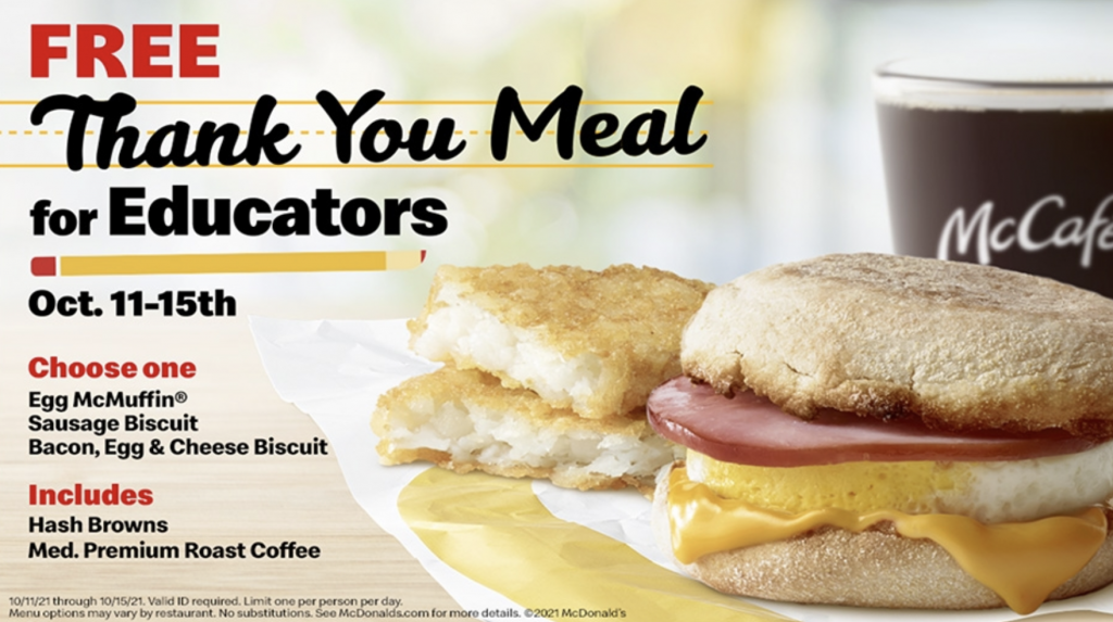 Thank You Meal for Educators from McDonalds